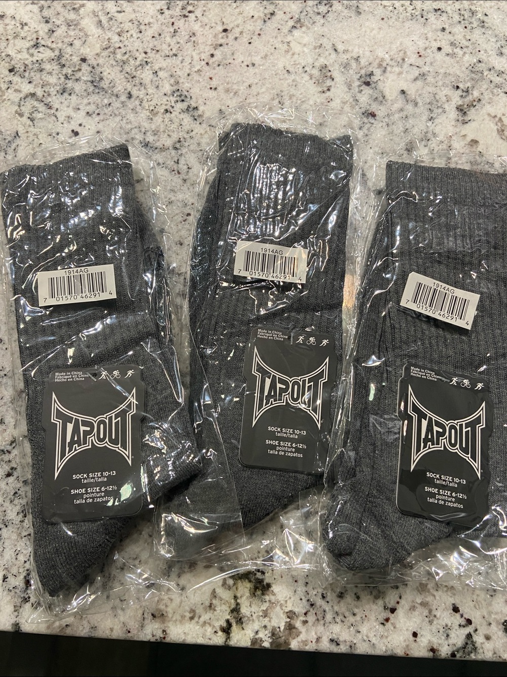 Tapout Men's Charcoal Gray Ribbed Crew Socks - 3 Pack